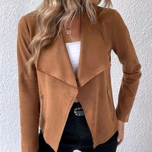 Size L, waterfall, open Faux Suede jacket